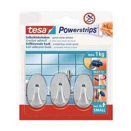 tesa Powerstrips Crochet adhésif SMALL, ovale, chromé