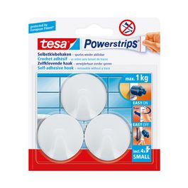 tesa Powerstrips Crochet adhésif SMALL, rond, blanc