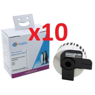 Ruban cassette compatible DK-22225 Brother - Pack de 10 blanc