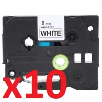 Ruban cassette compatible TZE-221 Brother - Pack de 10 (noir, blanc)
