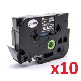 Ruban cassette compatible TZE-241 Brother - Pack de 10 (noir, blanc)