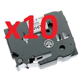 Ruban cassette compatible TZE-251 Brother - Pack de 10 (noir, blanc)
