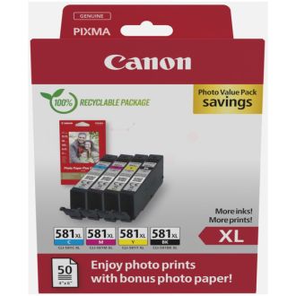 Cartouches d'origine 2052C006 / CLI-581 XL Canon - multipack 4 couleurs : noire, cyan, magenta, jaune