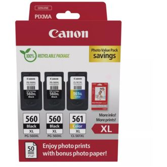 Cartouches d'origine 3712C012 / PG-560XL+CL-561XL Canon - multipack 3 couleurs : noire, multicouleur