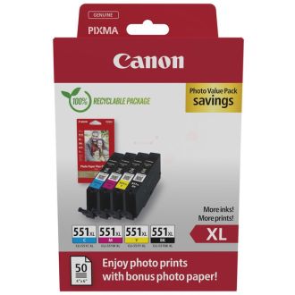 Cartouches d'origine 6443B008 / CLI-551 XL Canon - multipack 4 couleurs : noire, cyan, magenta, jaune