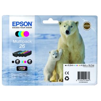 Cartouches d'origine C13T26164010 / 26 Epson - multipack 4 couleurs : noire, cyan, magenta, jaune