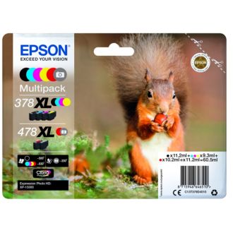 Cartouches d'origine C13T379D4010 / 378XL/478XL Epson - multipack 6 couleurs : noire, cyan, magenta, jaune, rouge, grise