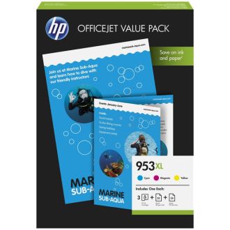 Cartouches d'origine 1CC21AE / 953XL HP - multipack 3 couleurs : cyan, magenta, jaune