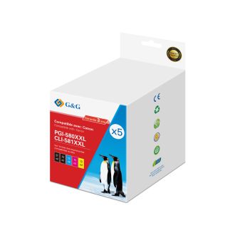 Cartouches compatible de première qualité 2024C006 / PGI-580 CLI-581 Canon - multipack 5 couleurs : noire, cyan, magenta, jaune
